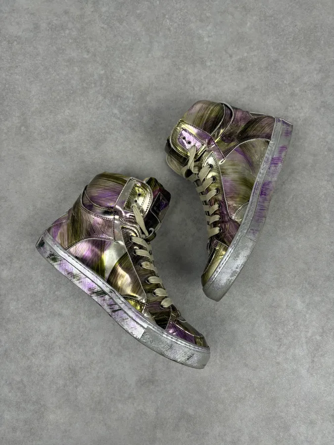 MM6 Maison Margiela Purple Metallic Leather High Sneakers - Image 12