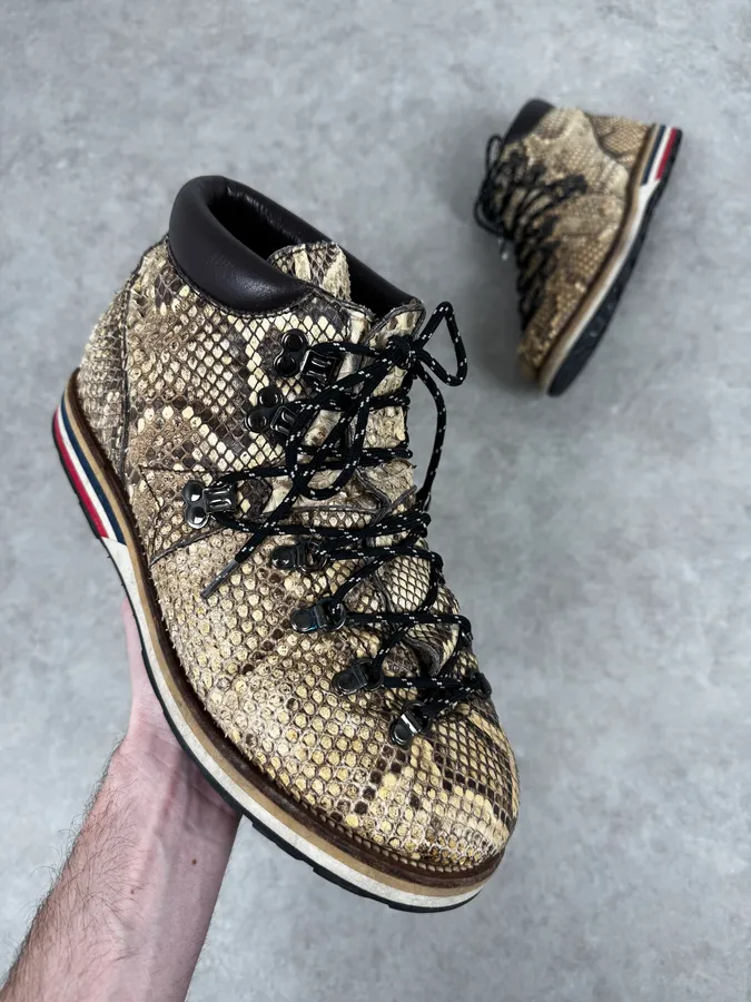 Moncler Beige Python Skin Hiking Boots