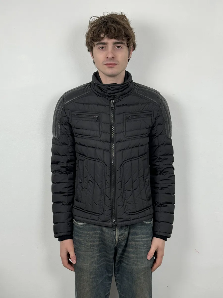 Moncler Black Quilted Leather Padded Puffer Jacket - Image 2