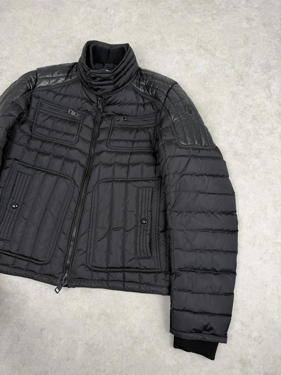 Moncler Black Quilted Leather Padded Puffer Jacket - Image 5