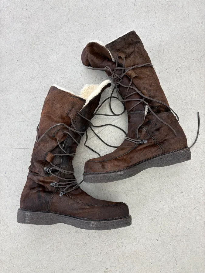 Moncler Brown Fur High Boots