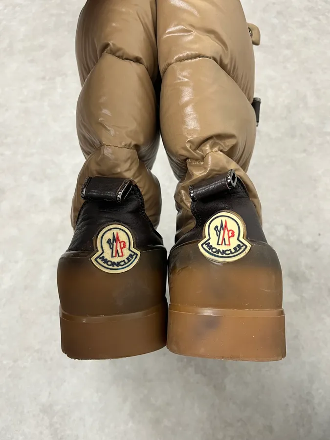 Moncler Brown Leather Beige Quilted Puffer Boots - Image 6
