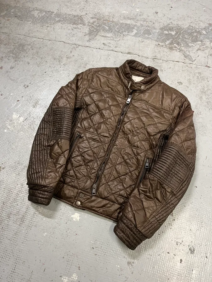Moncler Brown Quilted Biker Puffer Jacket - Image 4
