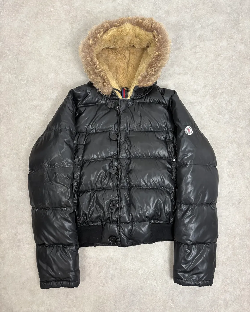 Moncler Fur Hooded Black Puffer Bomber Jacket