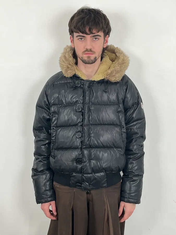 Moncler Fur Hooded Black Puffer Bomber Jacket - Image 2