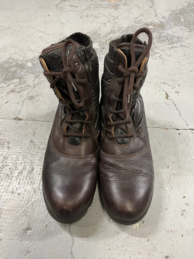 Moncler Lace-Up Brown Leather Puffer Boots - Image 2