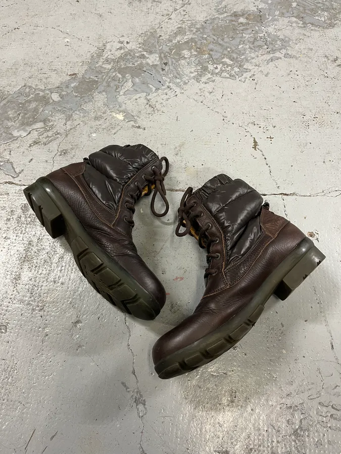 Moncler Lace-Up Brown Leather Puffer Boots - Image 3