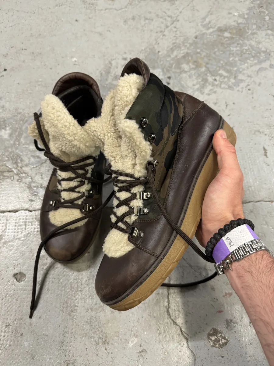 Moncler Mountain Camo Fur Leather Boots - Image 2