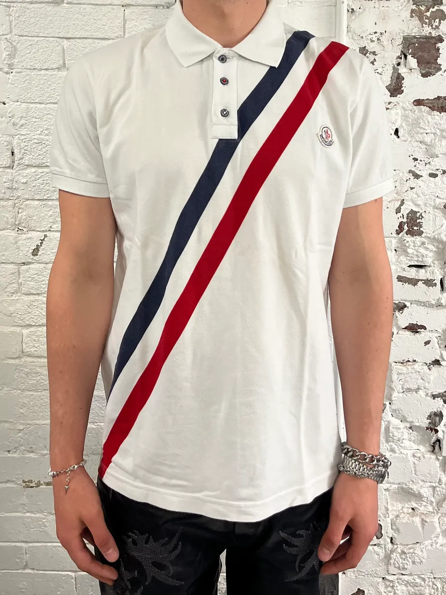 Moncler White Frenchie Striped Polo - Image 2