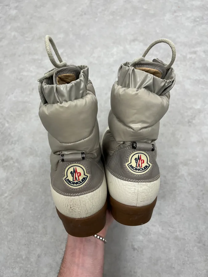 Moncler White & Grey Leather Puffer Boots - Image 5
