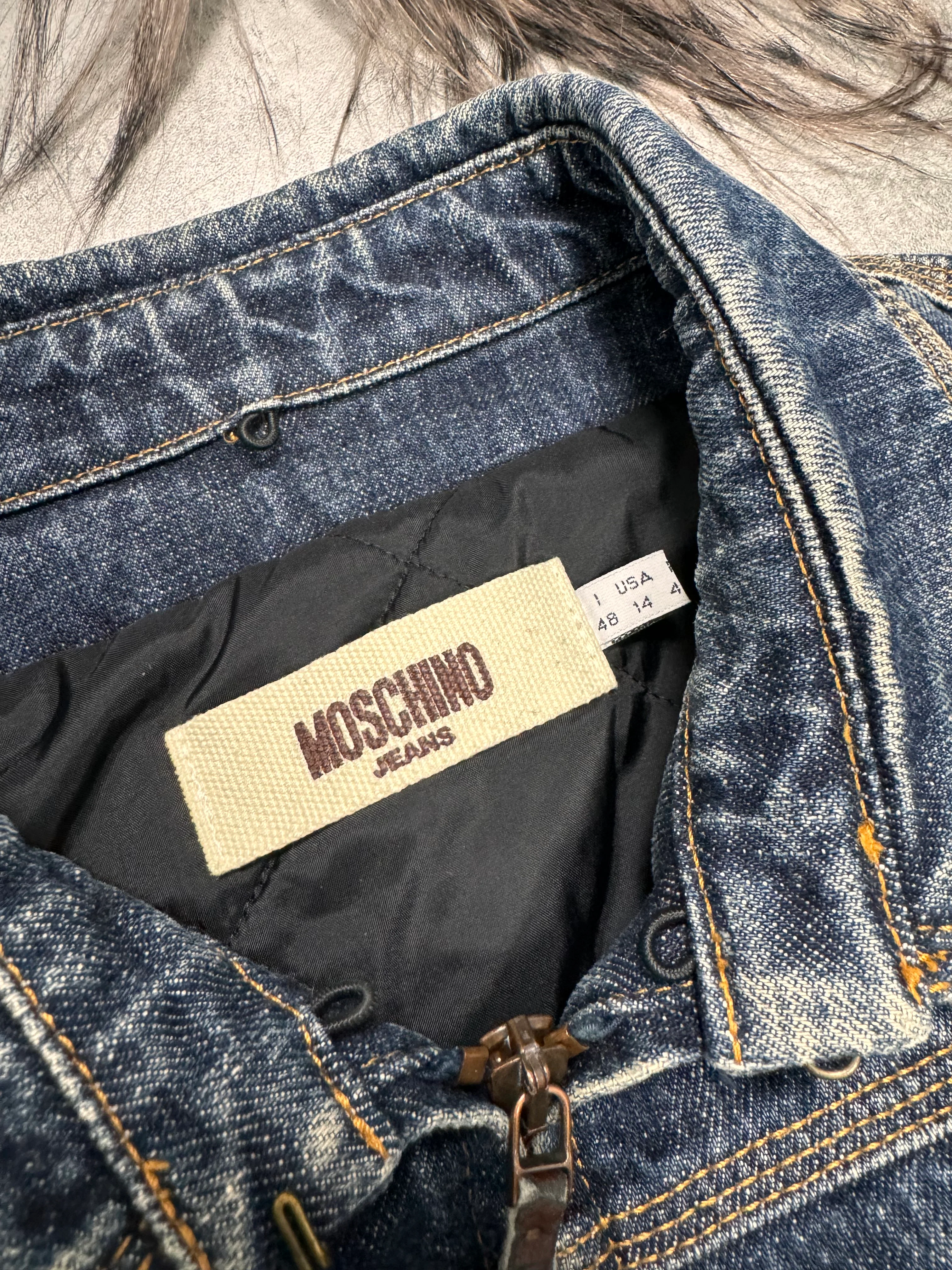 Moschino Astro Fur Biker Faded Denim Jacket (XS/S) - Image 7