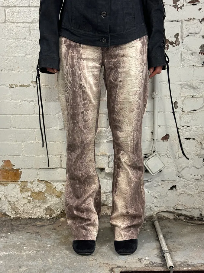 Moschino Beige Cotton Snake Print Straight Leg Pants - Image 2