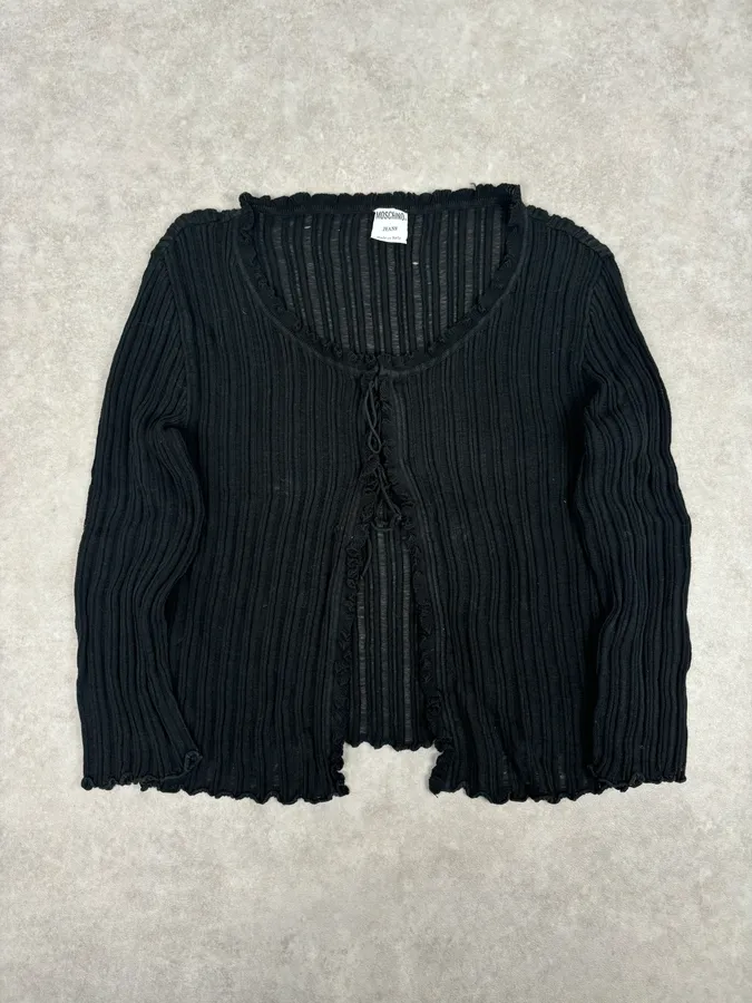 Moschino Black Ribbed Knit Cardigan Sweater - Image 3