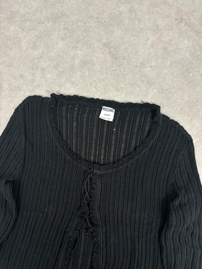 Moschino Black Ribbed Knit Cardigan Sweater - Image 4
