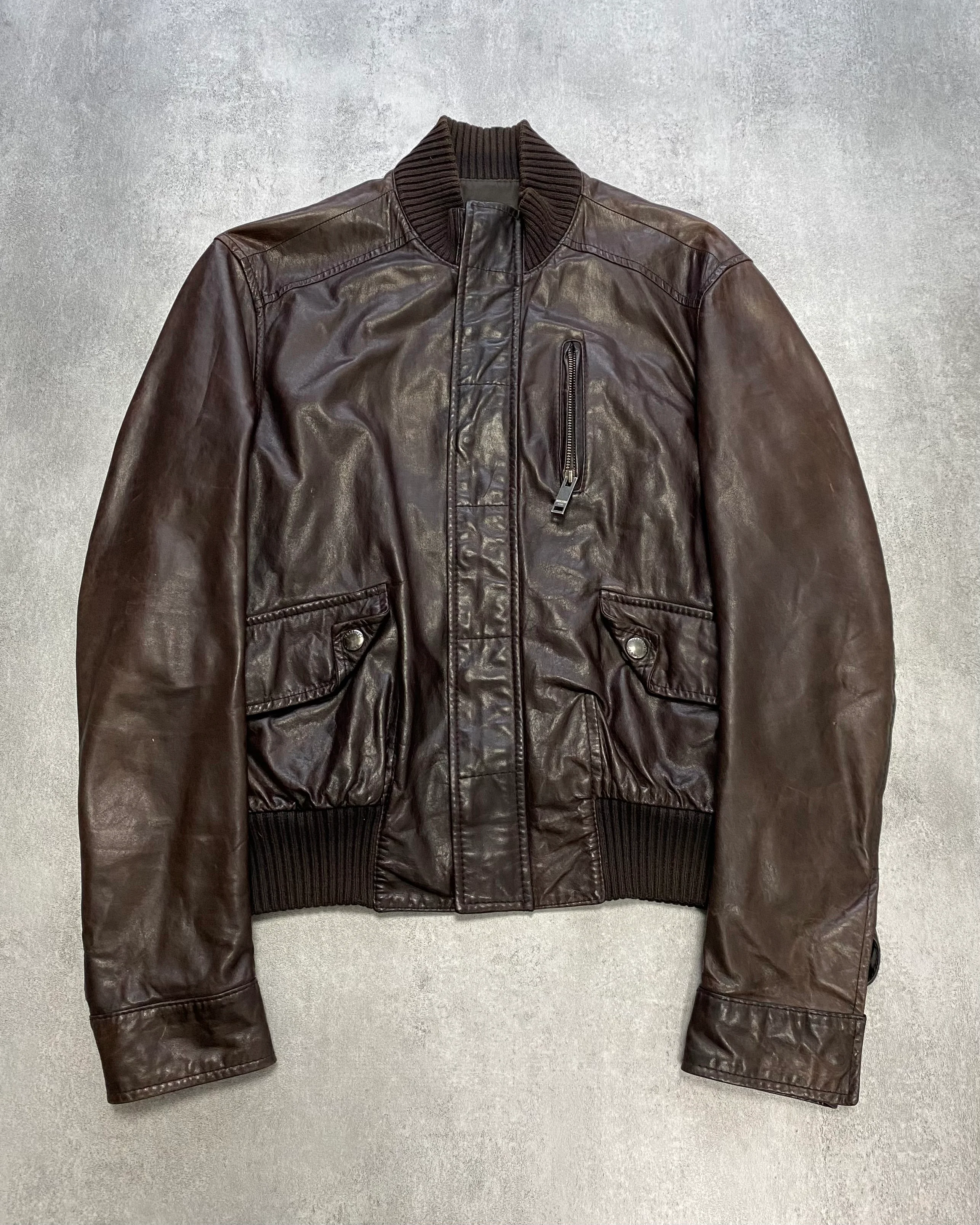 Moschino Simple Brown Leather Jacket