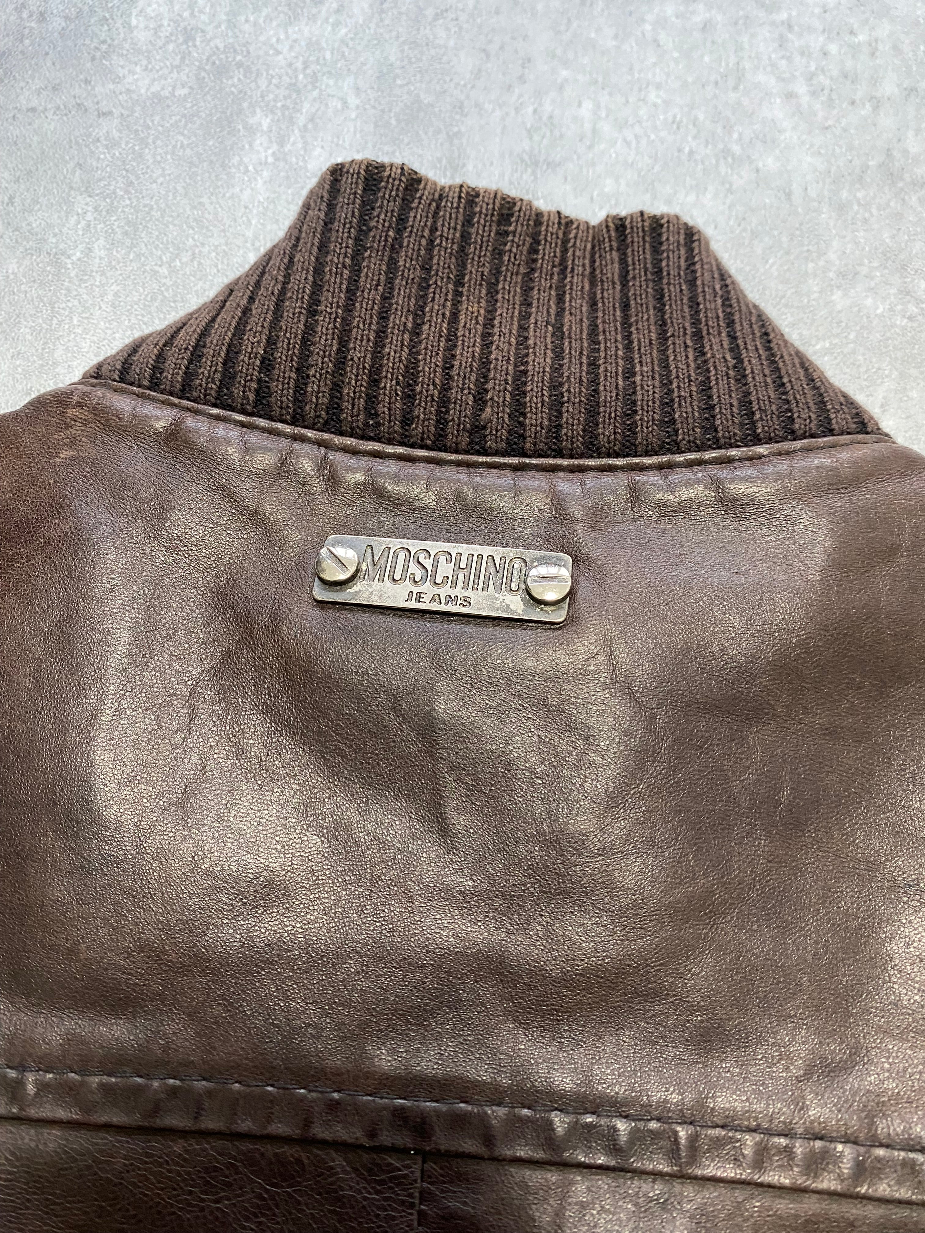 Moschino Simple Brown Leather Jacket - Image 4
