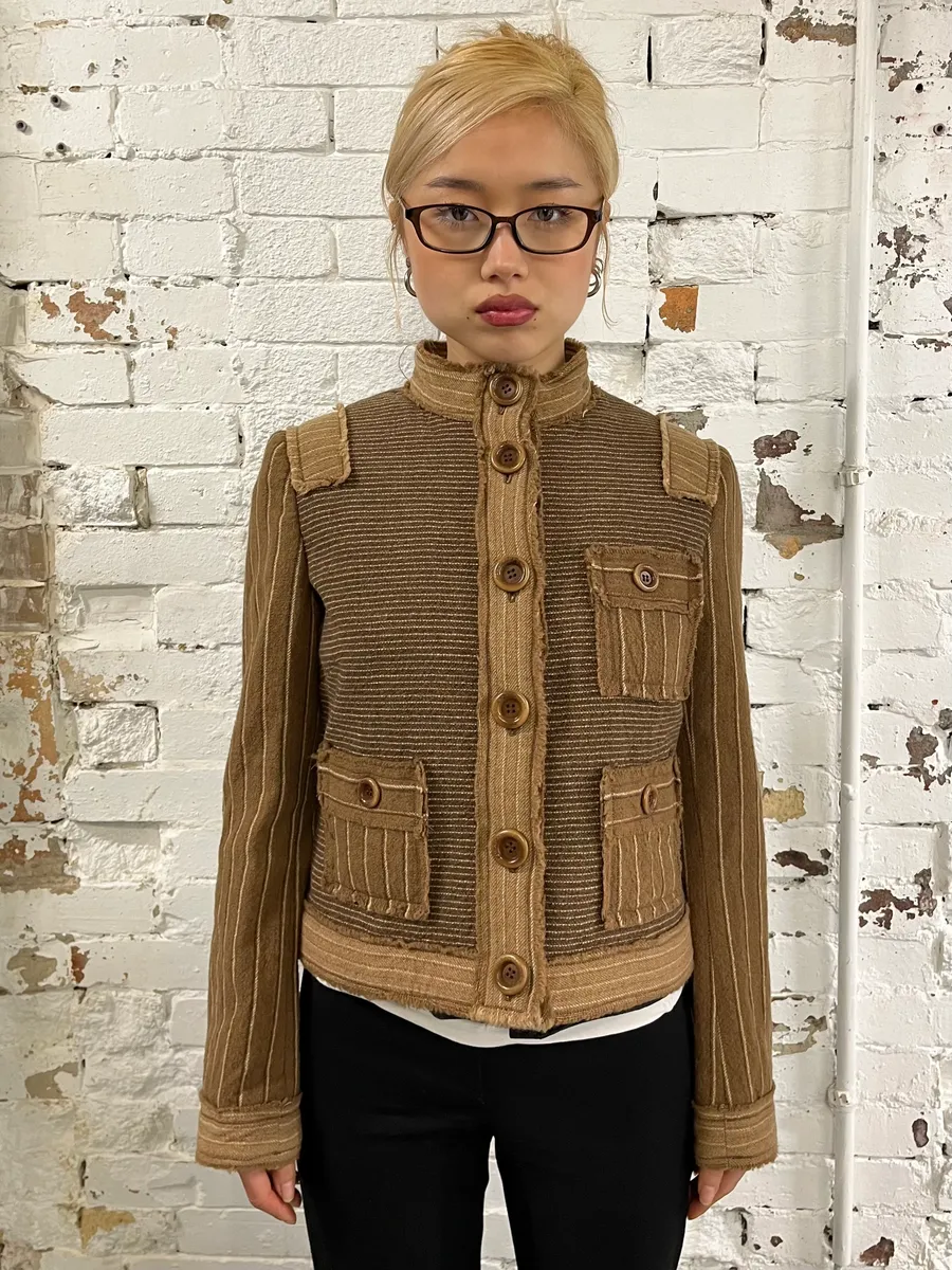 Moschino Camel Wool Stripes Brown Jacket - Image 2