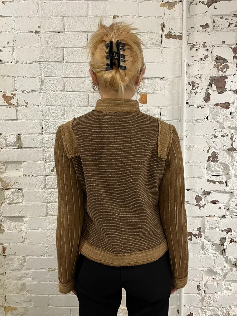 Moschino Camel Wool Stripes Brown Jacket - Image 3