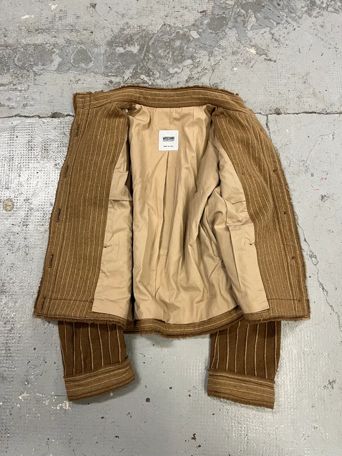 Moschino Camel Wool Stripes Brown Jacket - Image 8