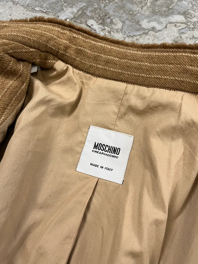 Moschino Camel Wool Stripes Brown Jacket - Image 9