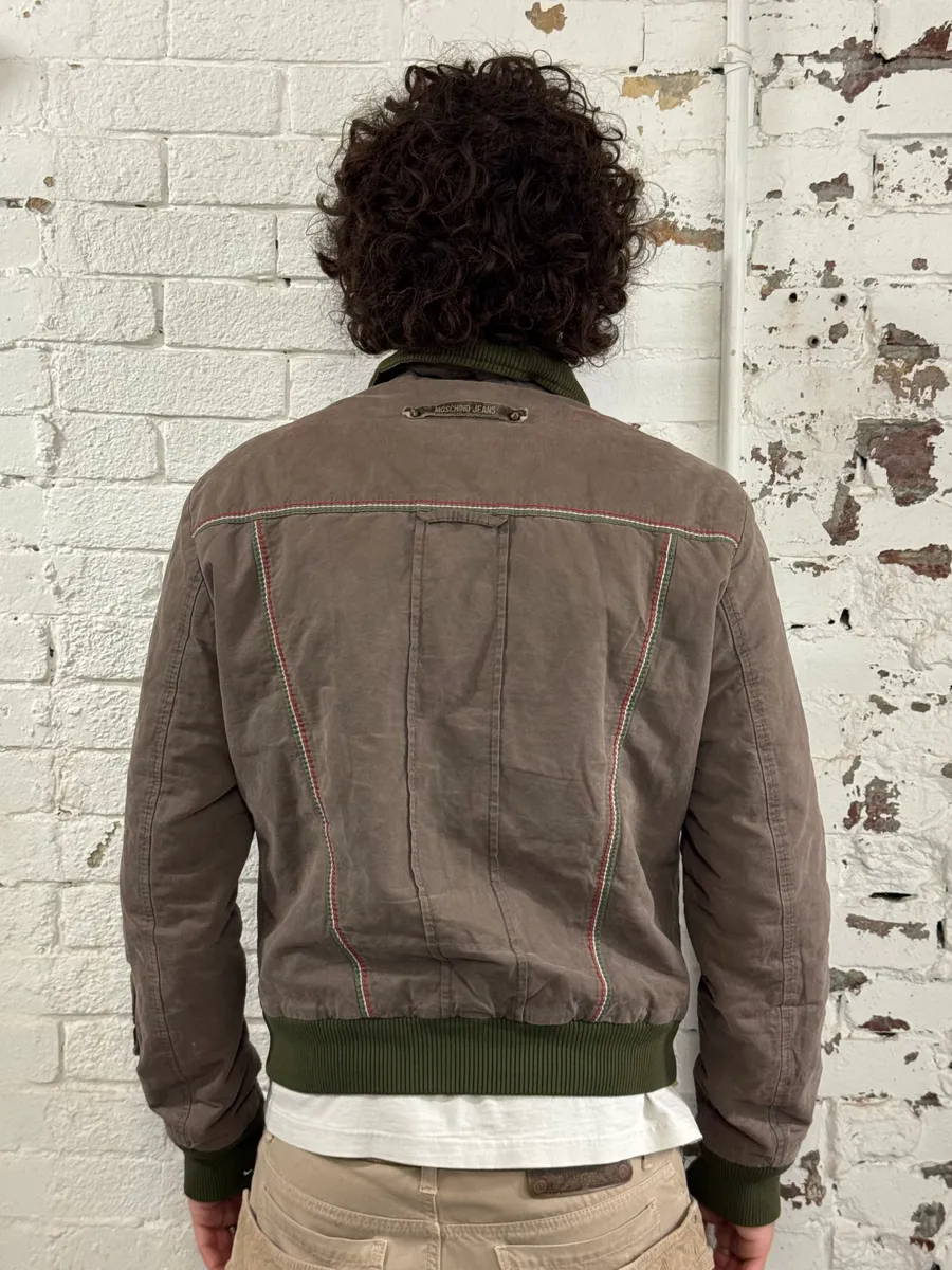 Moschino Contrast Stitch Brown Bomber Jacket - Image 3