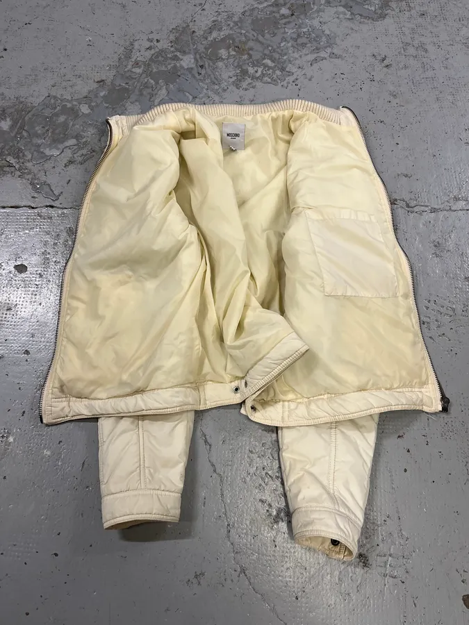 Moschino Cream Nylon Quilted Cargo Bomber Jacket - Image 10