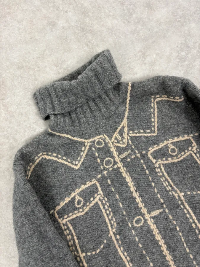 Moschino Grey Trompe L’Œil Wool Turtleneck Sweater - Image 5