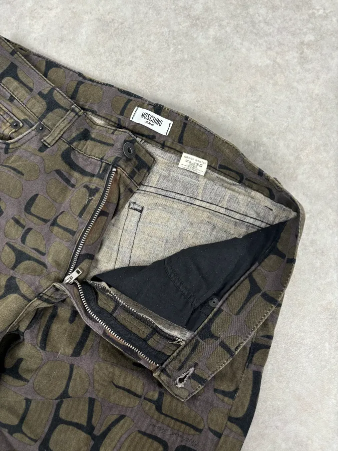 Moschino Khaki Cotton Abstract World Denim Jeans - Image 9