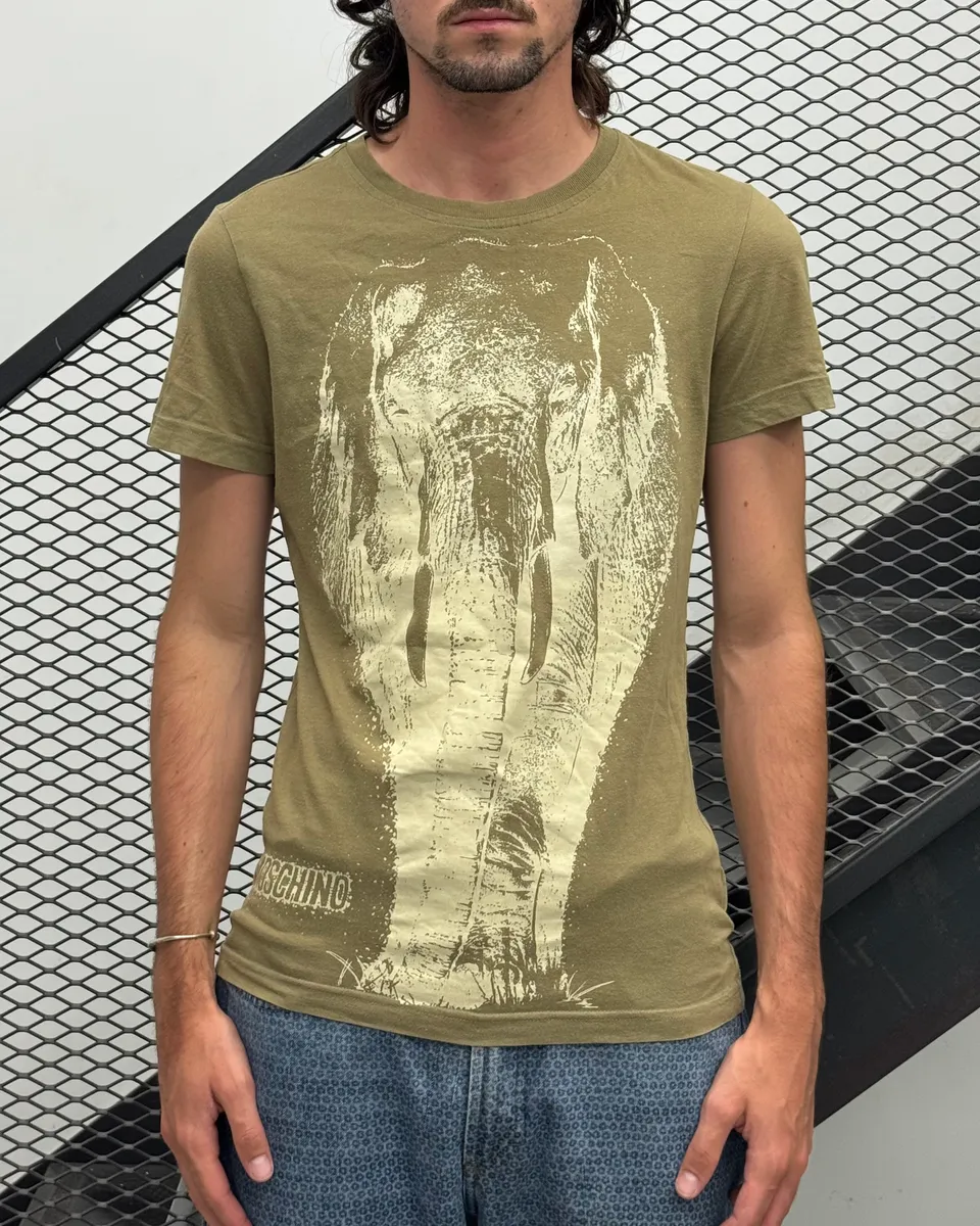 Moschino Khaki Elephant T-Shirt - Image 2