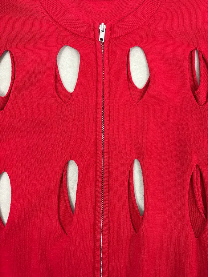 Moschino Love Desctructured Cut Through Red Cardigan - Image 9