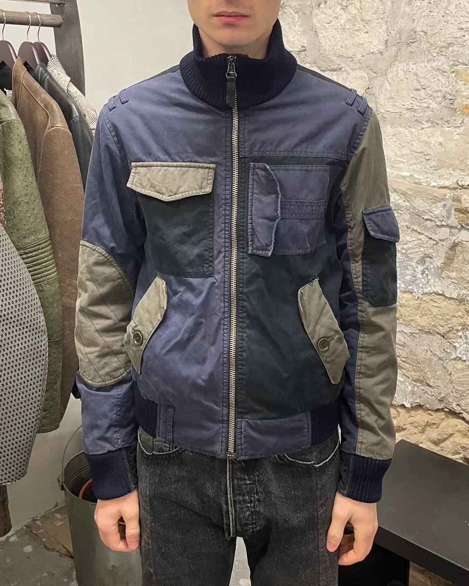 Moschino Patchwork Bomber Navy Black Khahi Jacket - Image 2