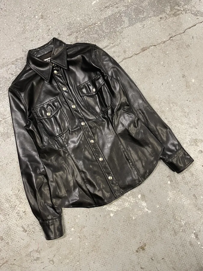 Moschino Sleek Eco Leather Black Shirt - Image 11