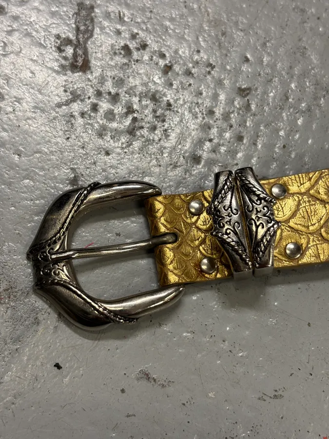 Nanni Gold Yellow Leather Python Effect Studded Belt - Image 4