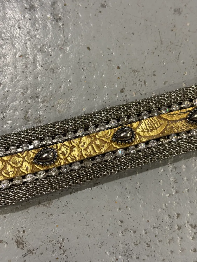 Nanni Gold Yellow Leather Python Effect Studded Belt - Image 5