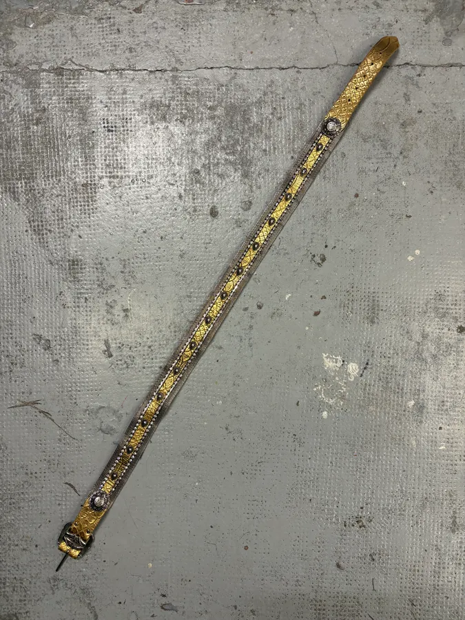 Nanni Gold Yellow Leather Python Effect Studded Belt - Image 7