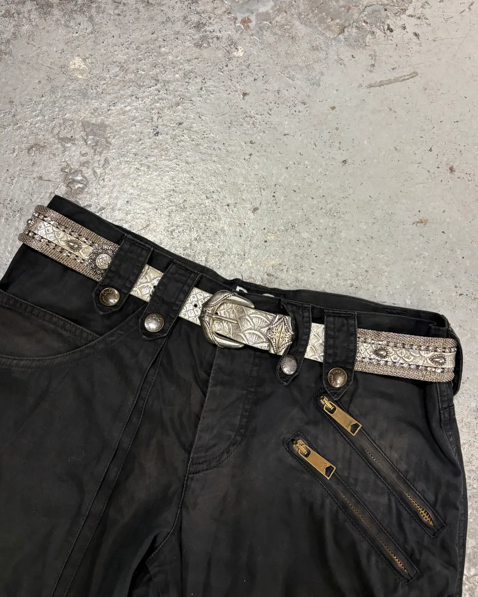 Nanni Silver Leather Rhinestone Contemporary Belt