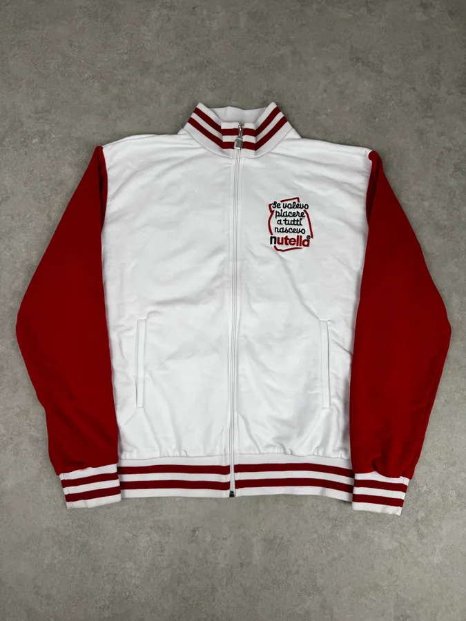 Nutella White & Red Merch Embroidered Logo Zip-Up Sweater