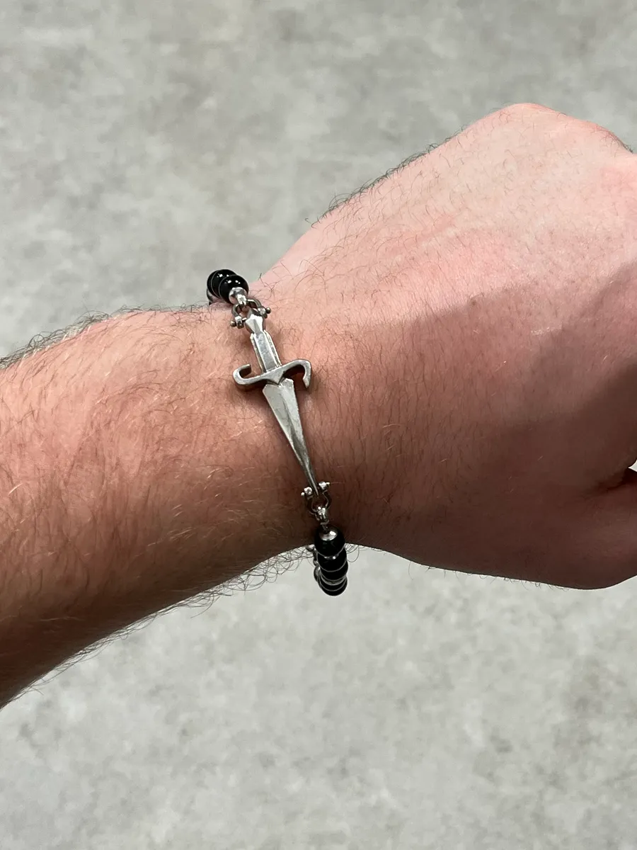 Paciotti Black Silver Beaded Bracelet Cross Charm One Size - Image 2
