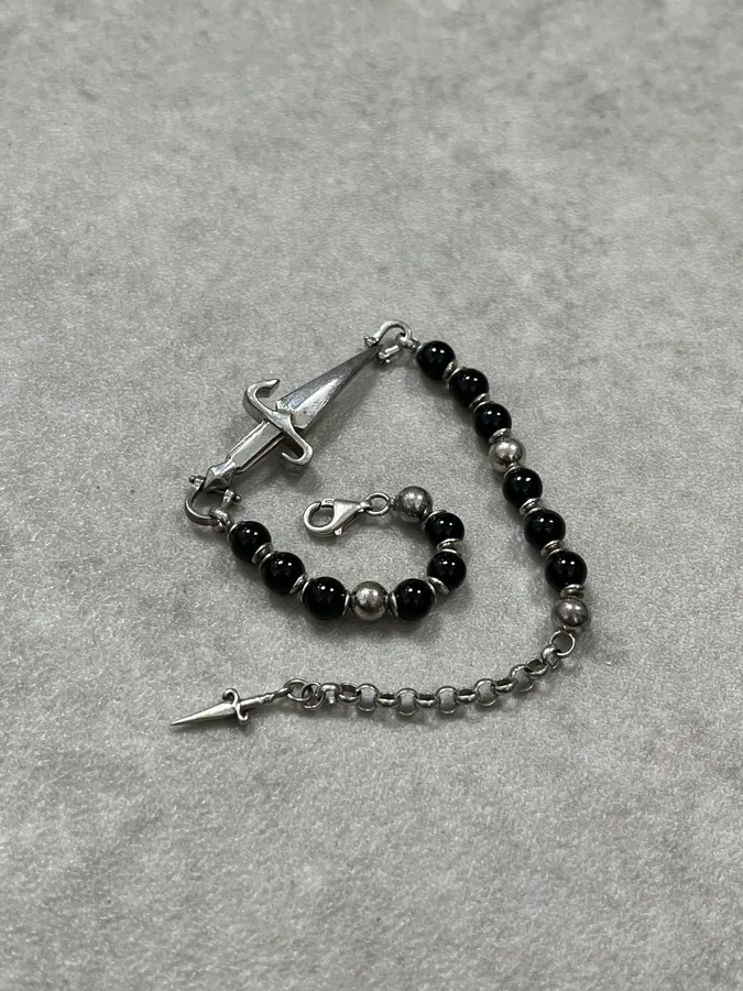 Paciotti Black Silver Beaded Bracelet Cross Charm One Size - Image 4