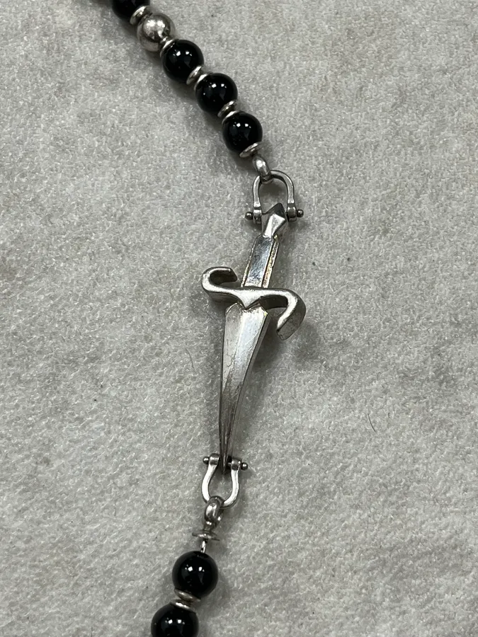 Paciotti Black Silver Beaded Bracelet Cross Charm One Size - Image 6