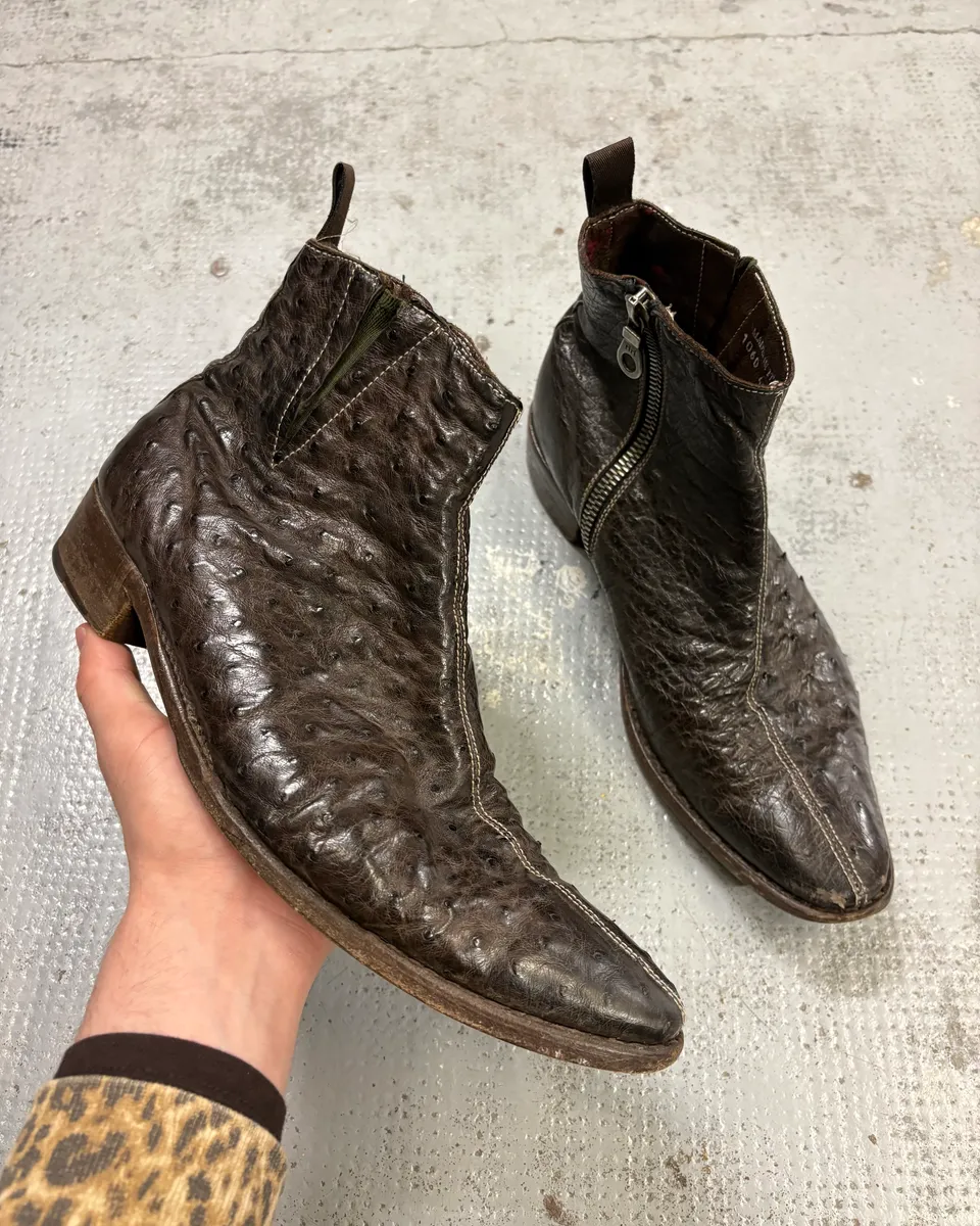 Paul Smith Dark Brown Ostrich Leather Boots