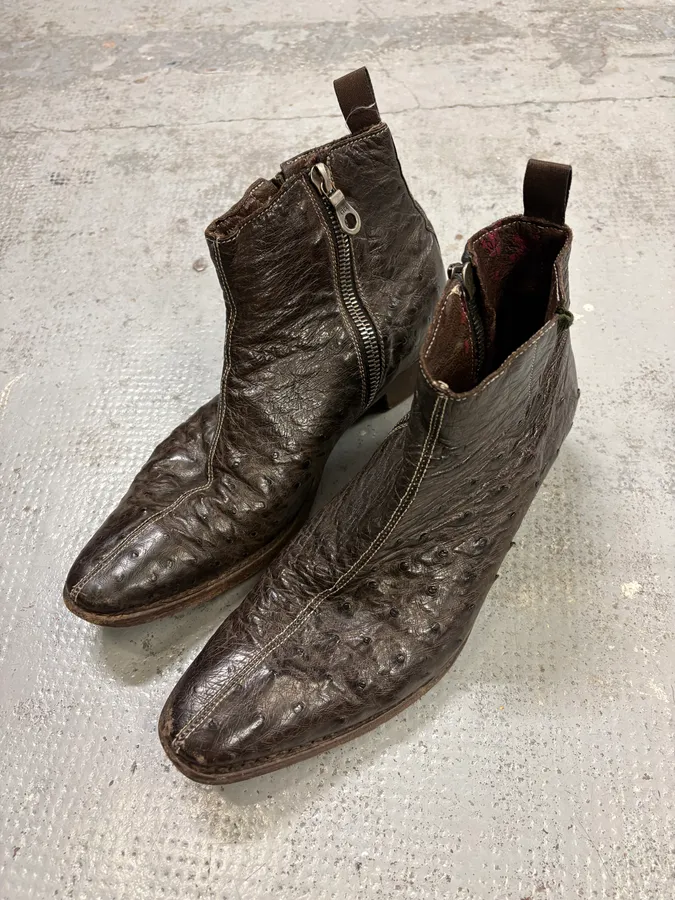 Paul Smith Dark Brown Ostrich Leather Boots - Image 3
