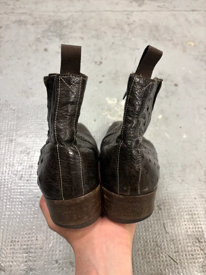 Paul Smith Dark Brown Ostrich Leather Boots - Image 7