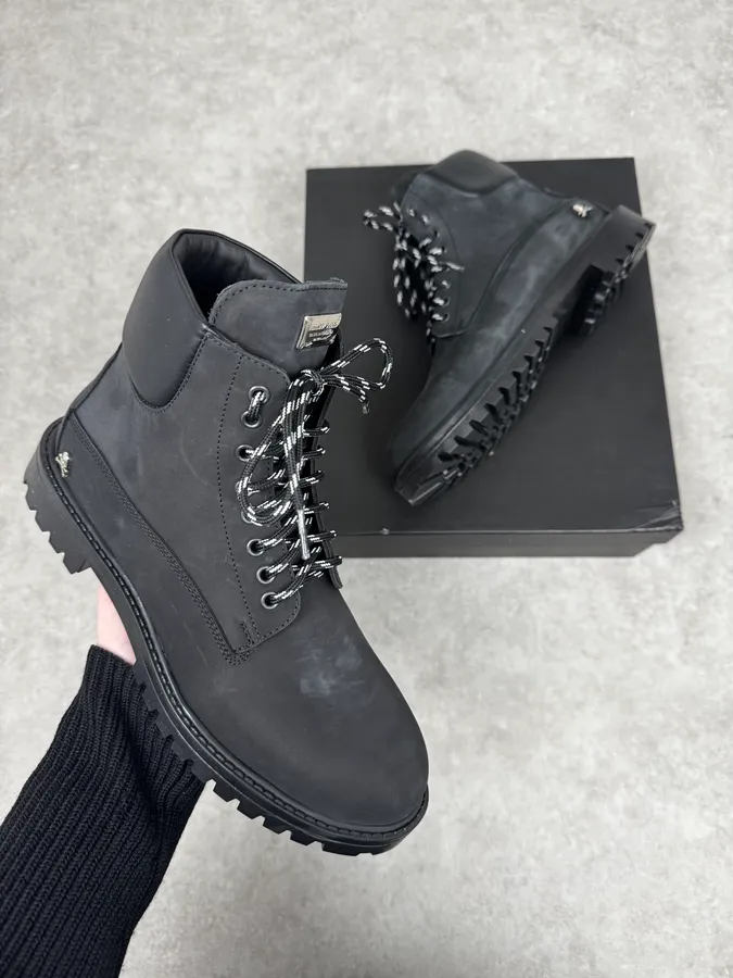 Philipp Plein Black Premium Leather Boots