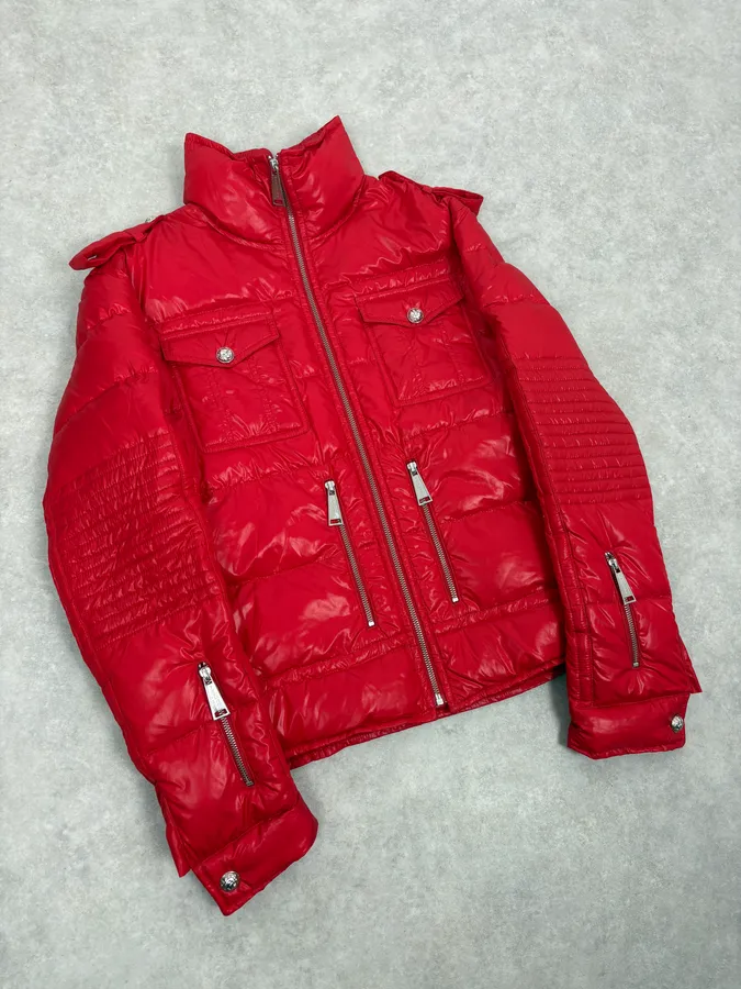 Philipp Plein Red Multi Zip Biker Puffer Jacket - Image 4