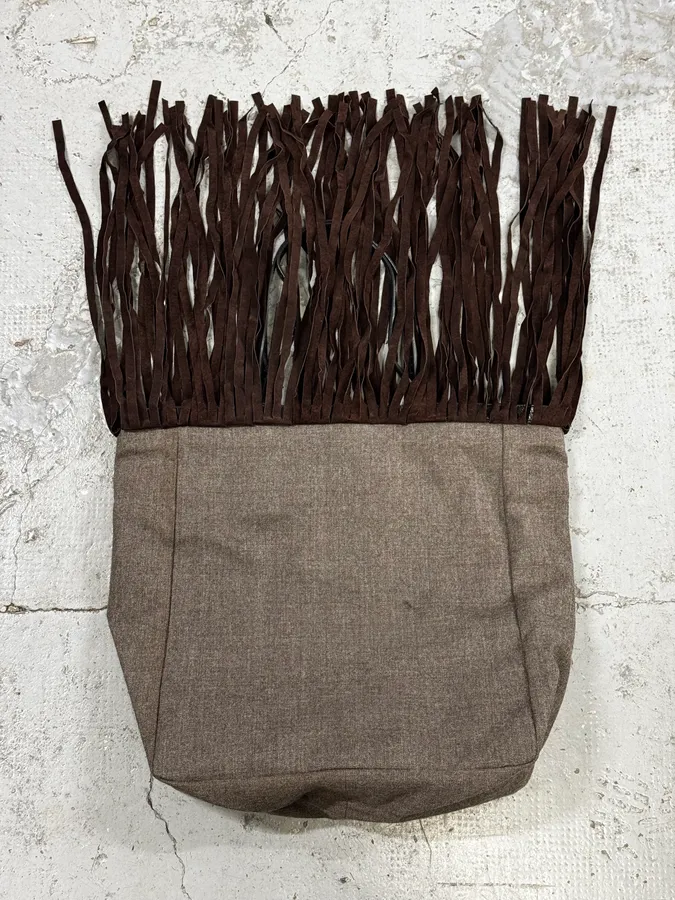 Pierre Balmain Grey & Brown Suede Iroquois Fringe Tote Bag - Image 7