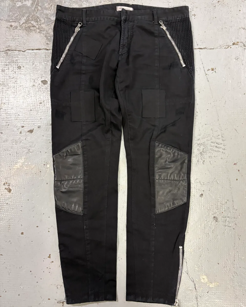 Pierre Balmain Leather Knee Panels Black Biker Jeans