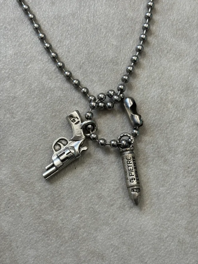 Pietro Ferrante Silver Metal Gun Bullet Charm Necklace - Image 4