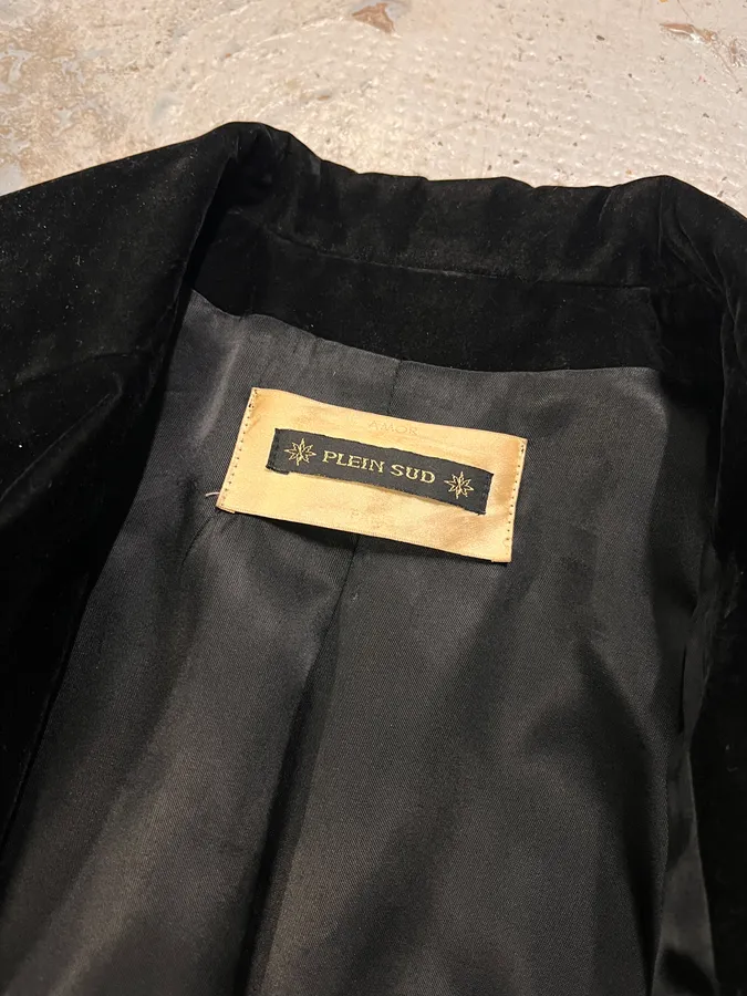 Plein Sud Black Velvet Contrast Stitch Coat - Image 9