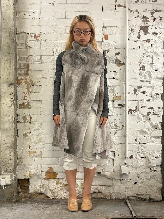 Plein Sud Grey Wool Fur-Lined Coat